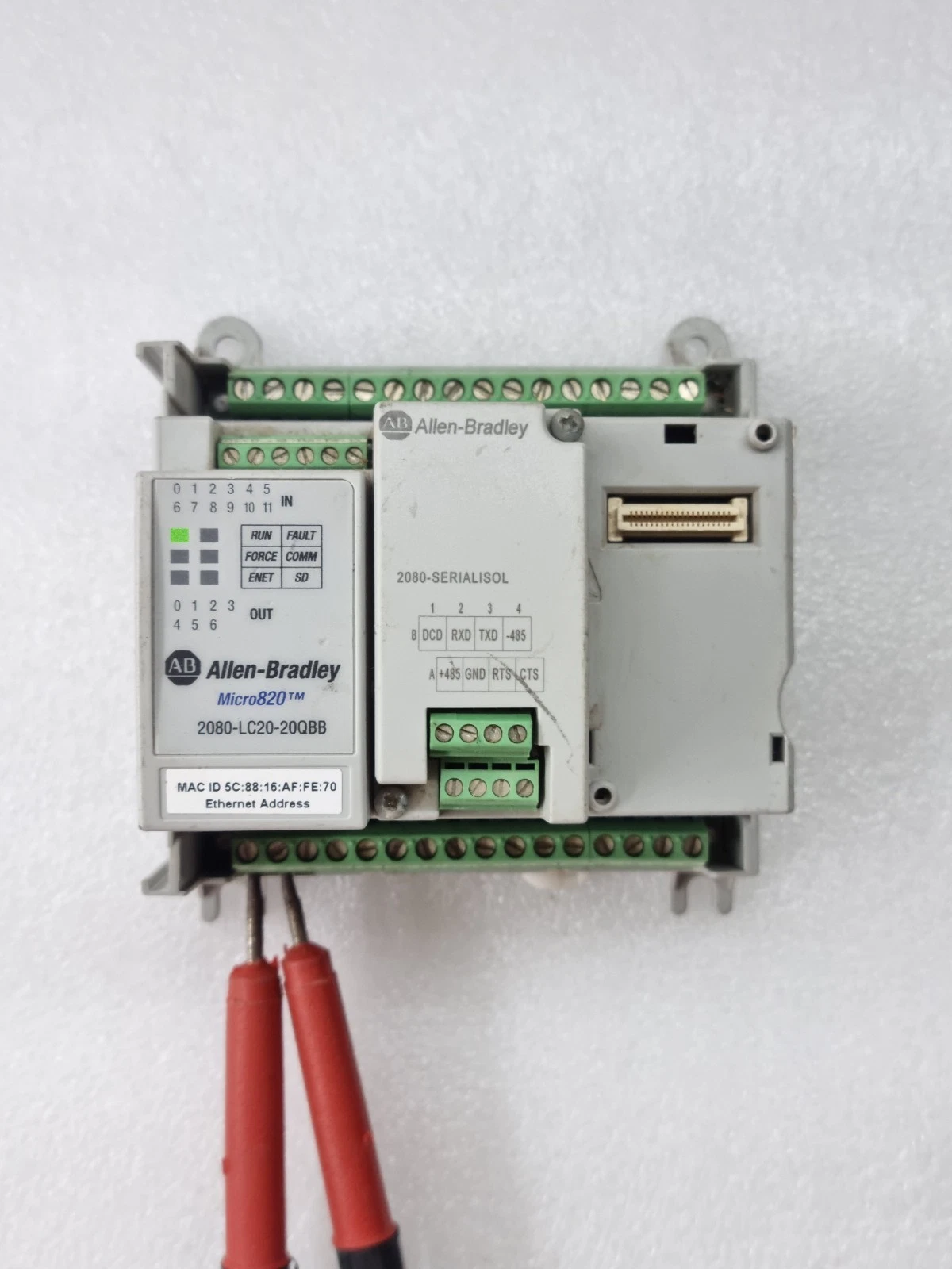 Used Working ALLEN BRADLEY 2080-LC20-20QBB + 2080-SERIALISOL Micro820 EtherNetIP